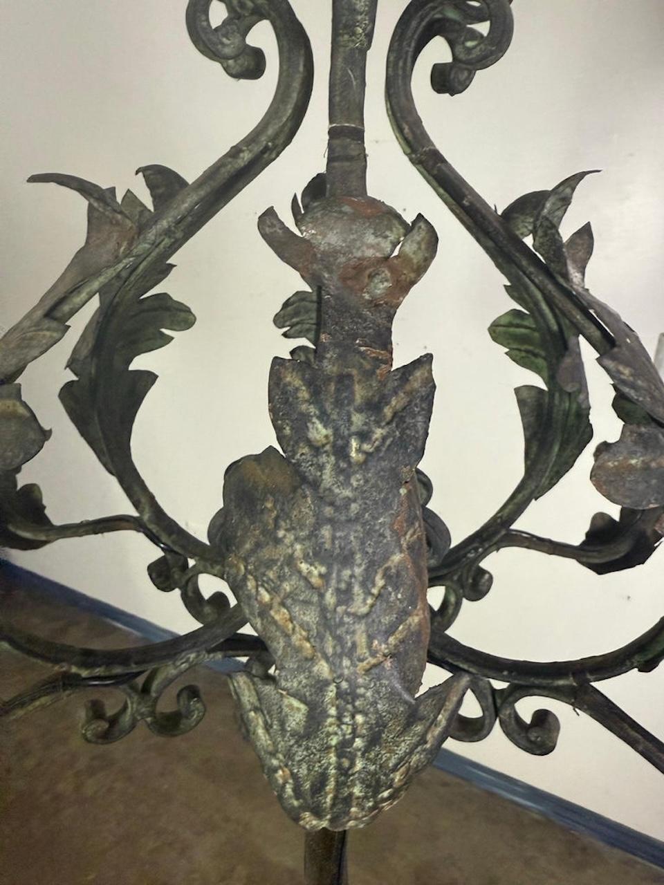 20th Century Pair of Spanish Six-Light Wrought Iron Chandeliers For Sale