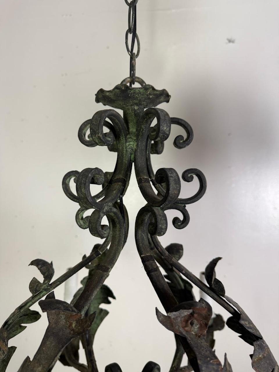 Pair of Spanish Six-Light Wrought Iron Chandeliers For Sale 2