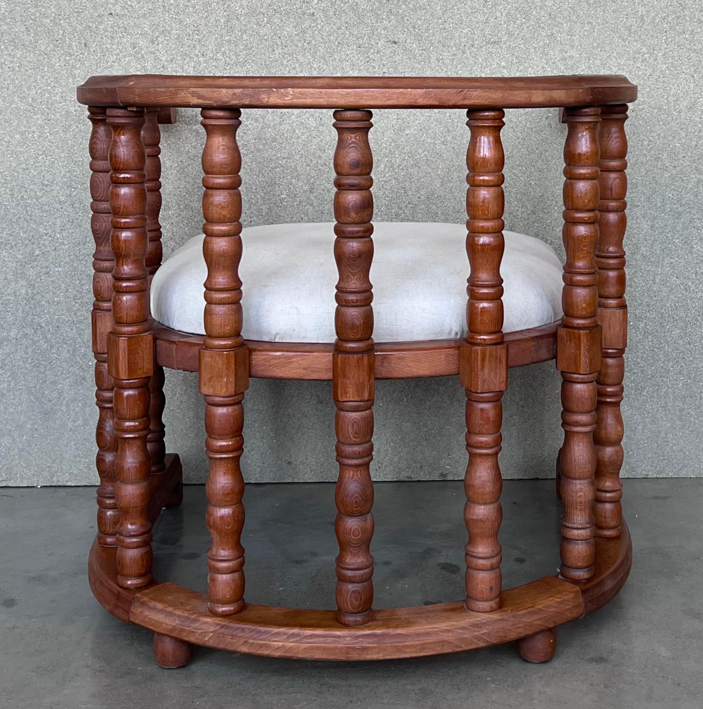 Pair of Spanish Slatted Barrel Back Hand Carved Chairs For Sale 3