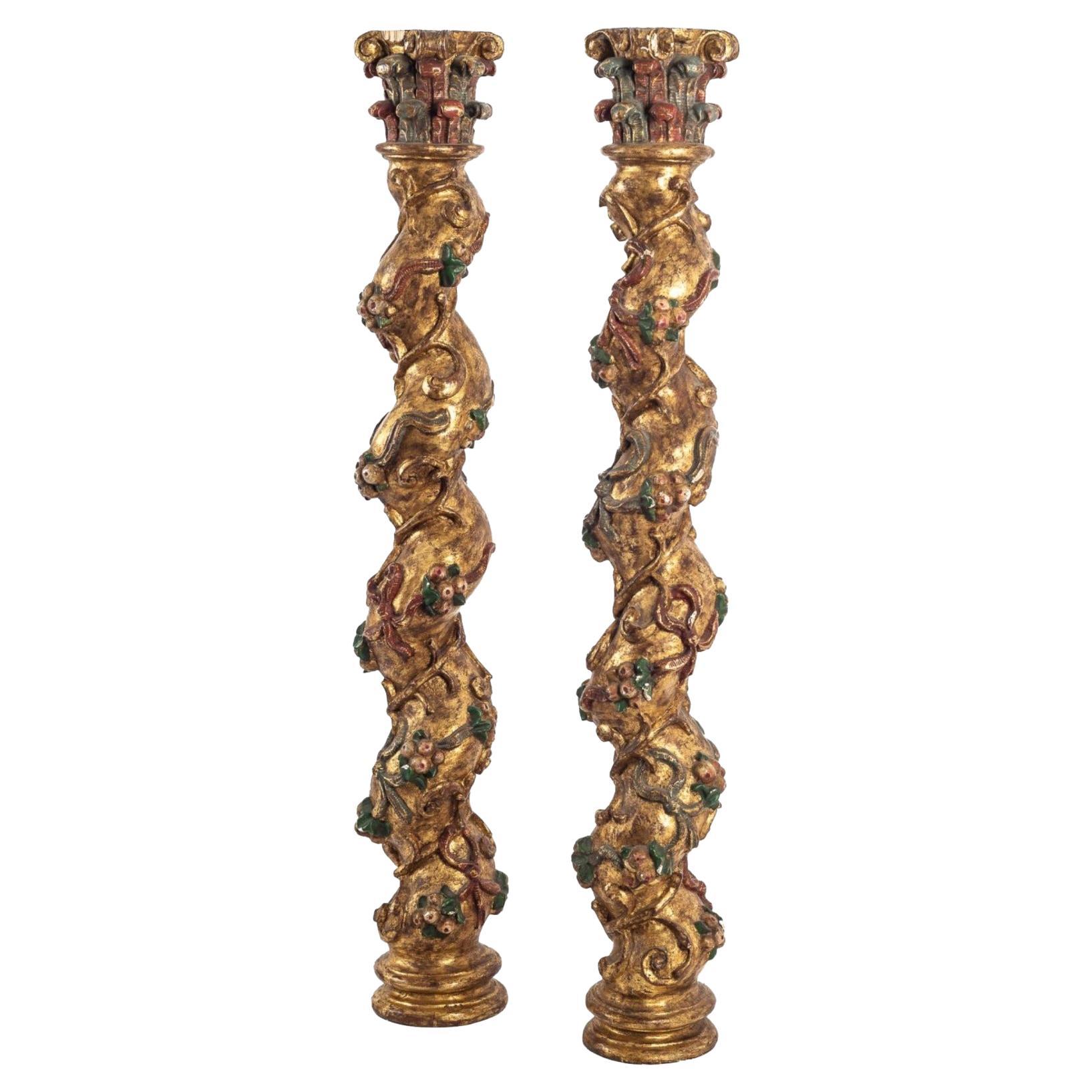 Paar spanische salomonische Säulen, 18. Jahrhundert