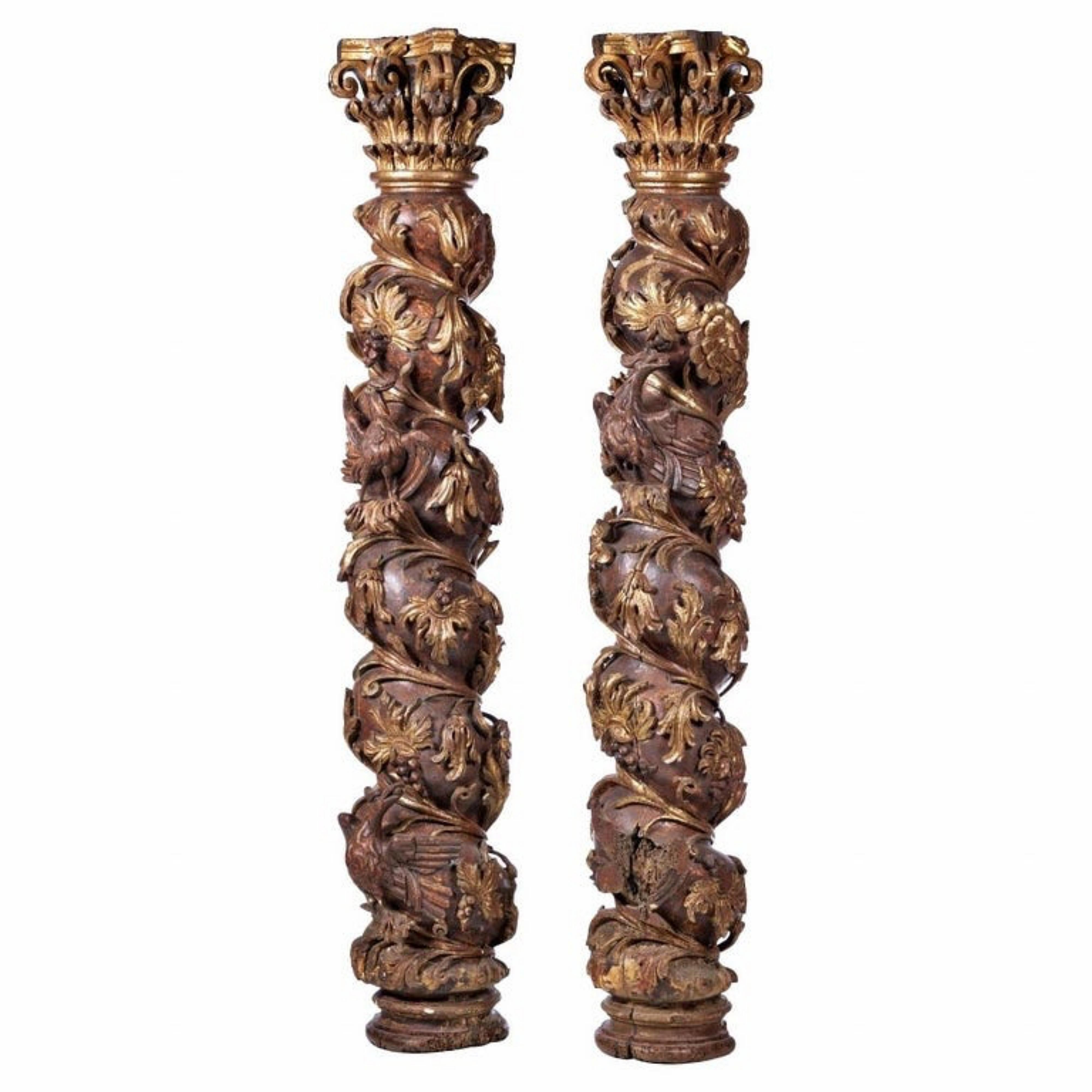 Baroque Pair of Spanish Spiral Columns of the 17th Century For Sale