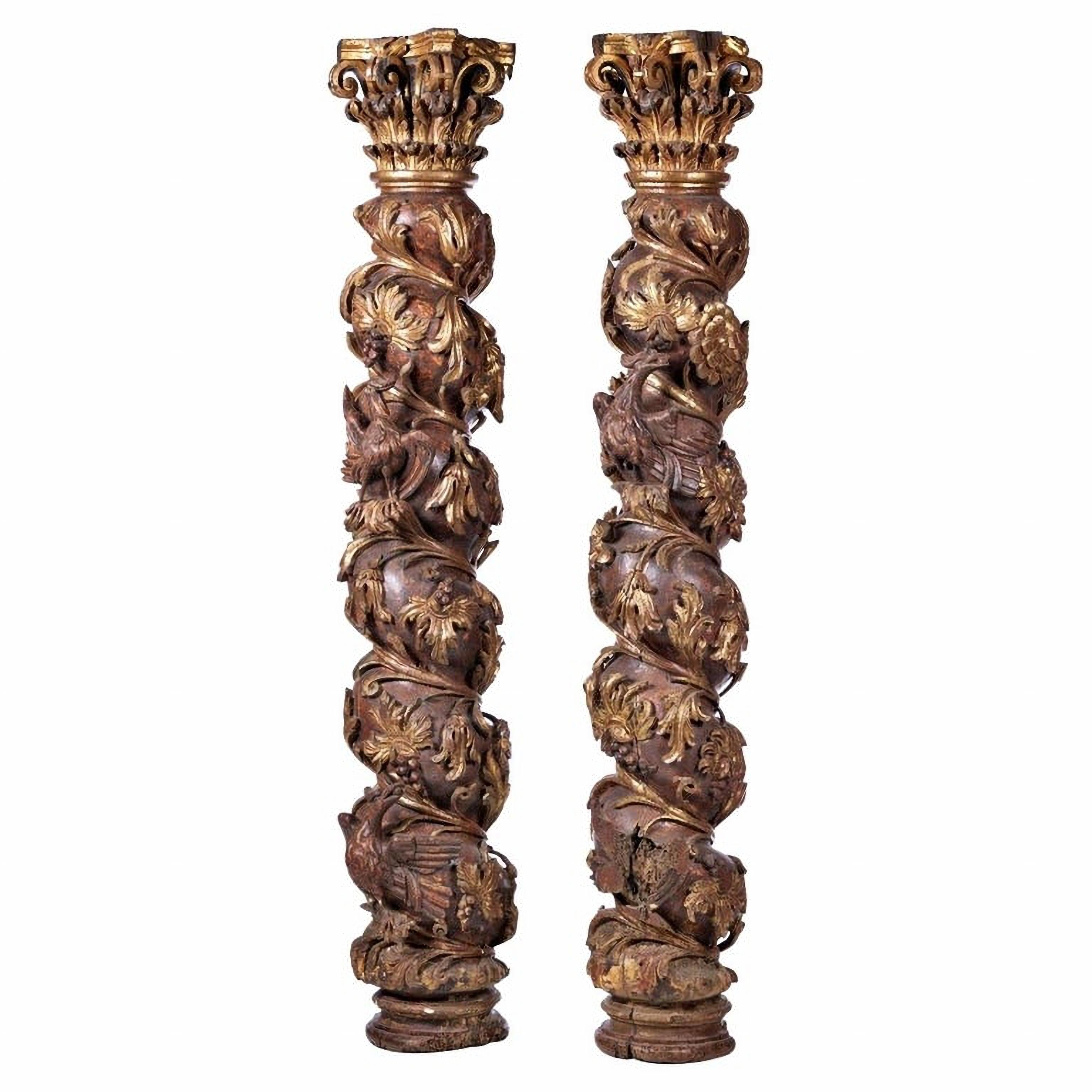 Hand-Crafted Pair of Spanish Spiral Columns of the 17th Century For Sale