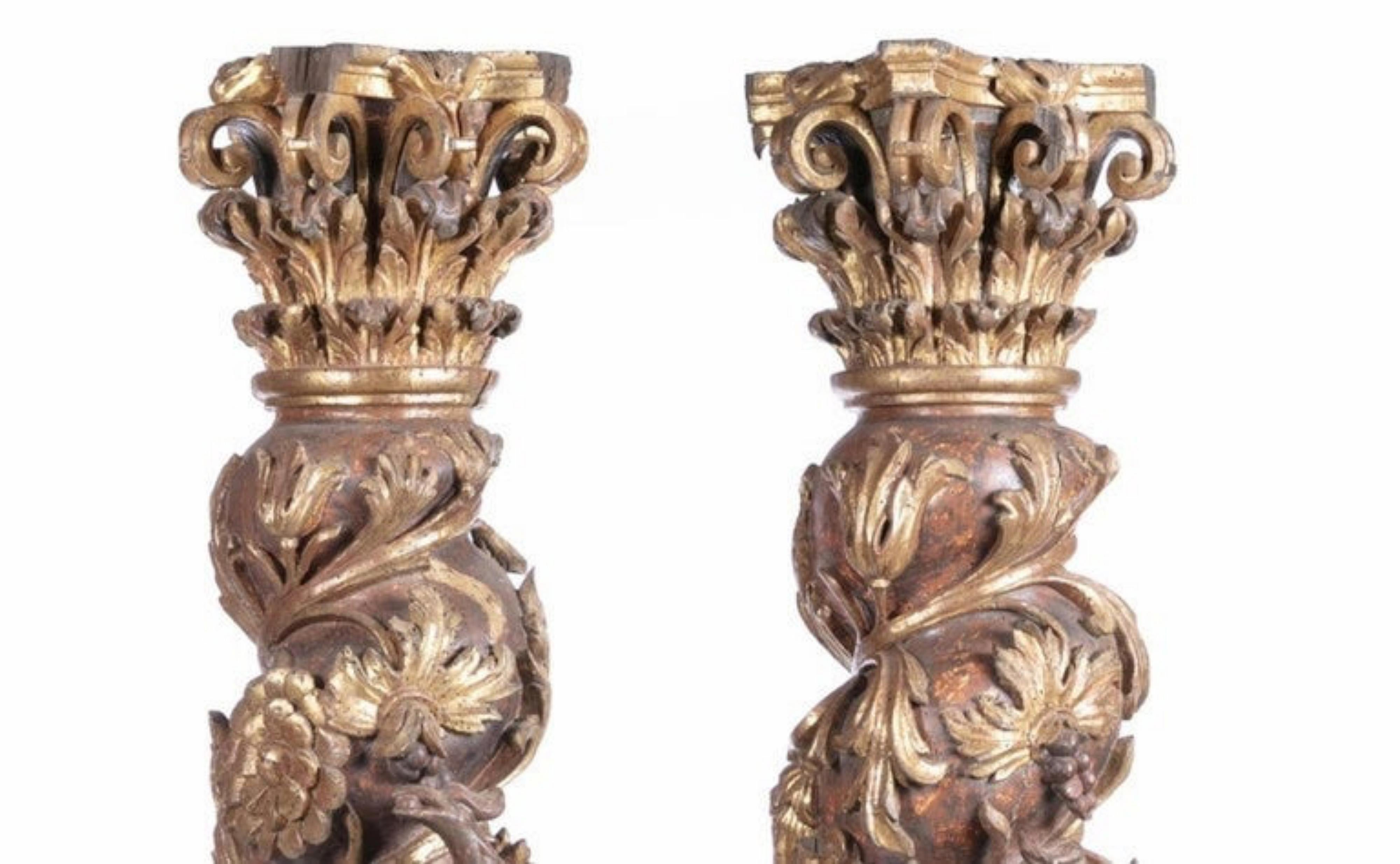 Hand-Crafted Pair of Spanish Spiral Columns of the 17th Century For Sale