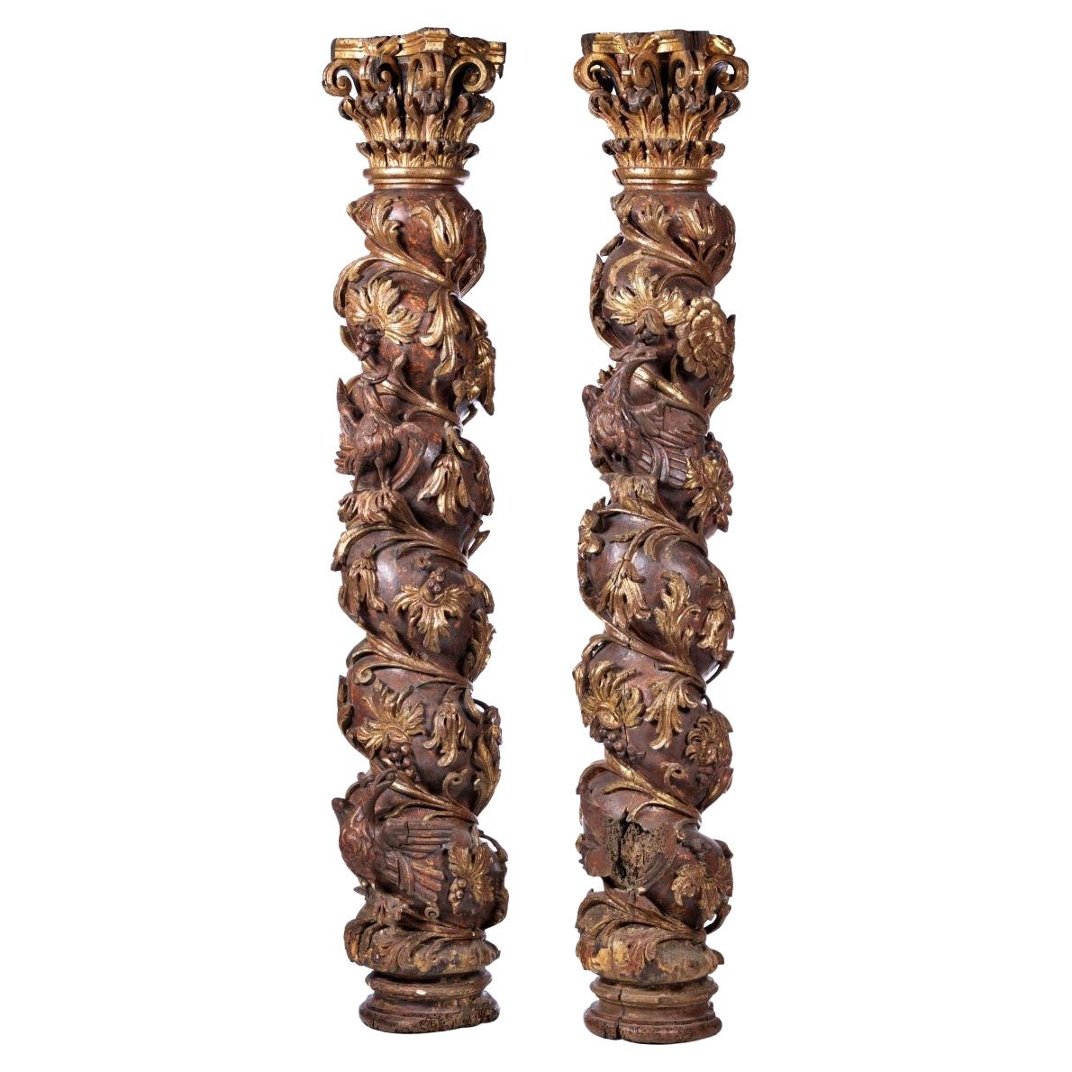 Pair of 17th century Baroque Giltwood Solomonic Columns Now Lamps For ...