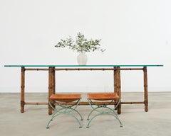 Pair of Spanish Style Iron Leather Curule Stool Benches