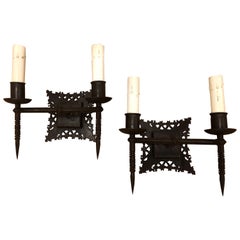 Pair of Spanish Style Paul Ferrante Double Arm Iron Sconces