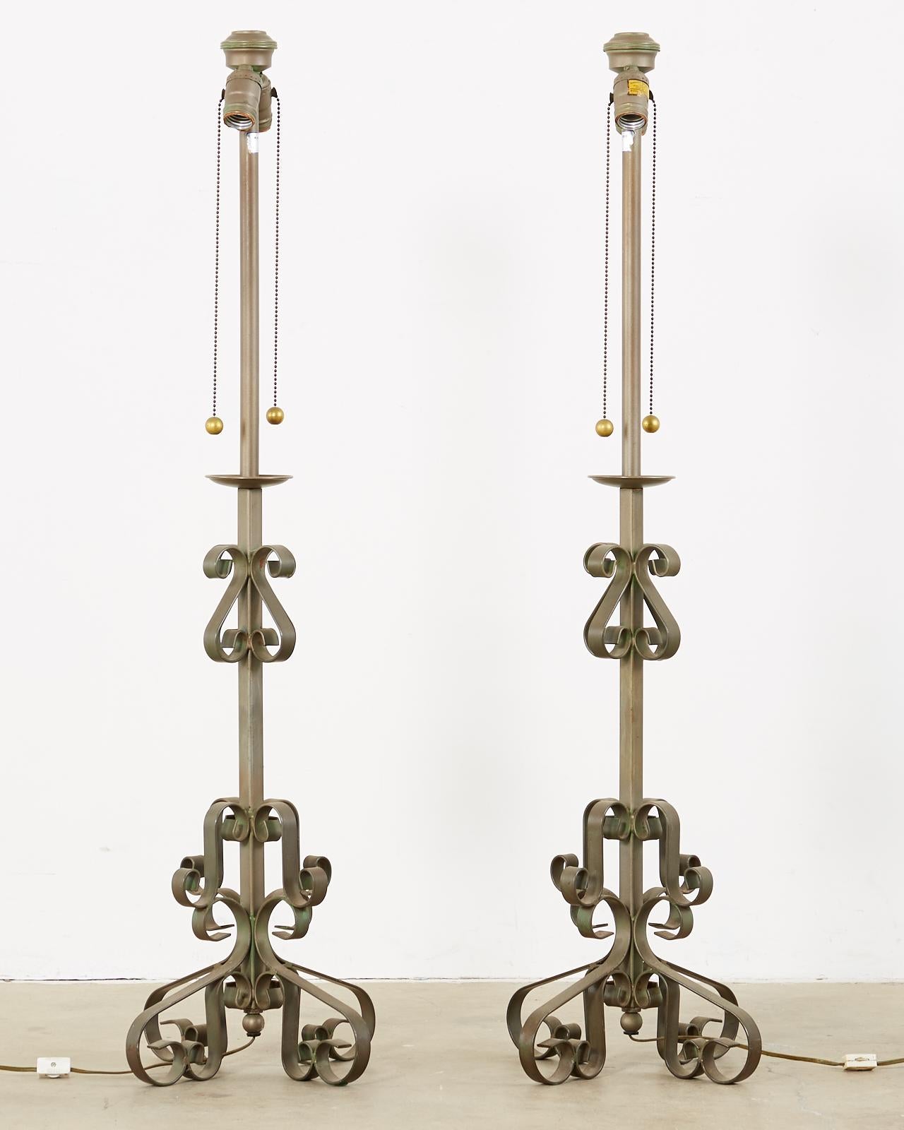 American Pair of Spanish Style Wrough Iron Lamps by Marbro For Sale