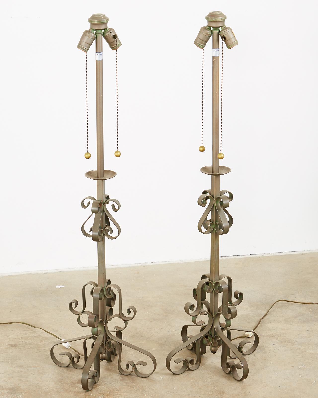 Pair of Spanish Style Wrough Iron Lamps by Marbro In Good Condition For Sale In Rio Vista, CA