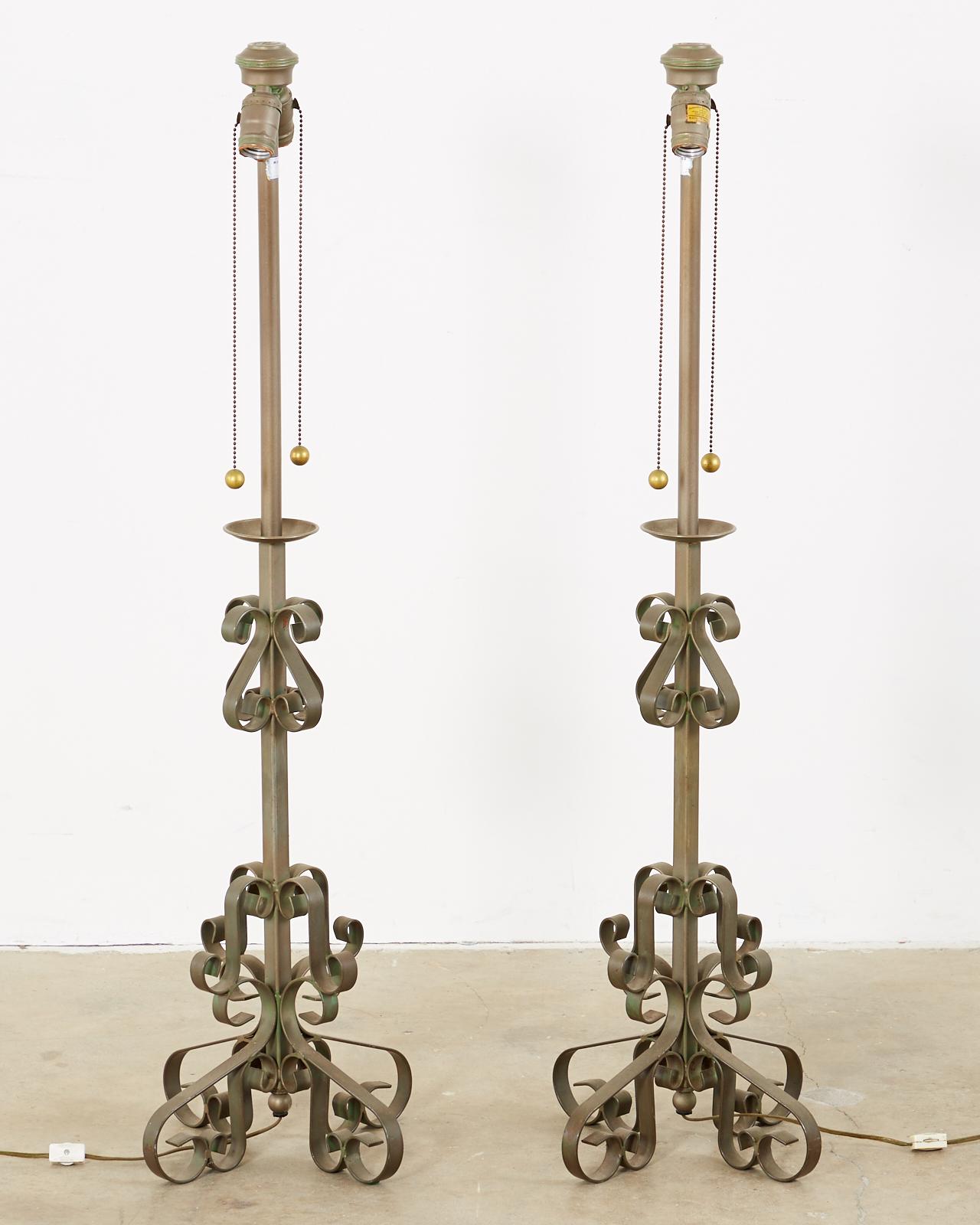 20th Century Pair of Spanish Style Wrough Iron Lamps by Marbro For Sale