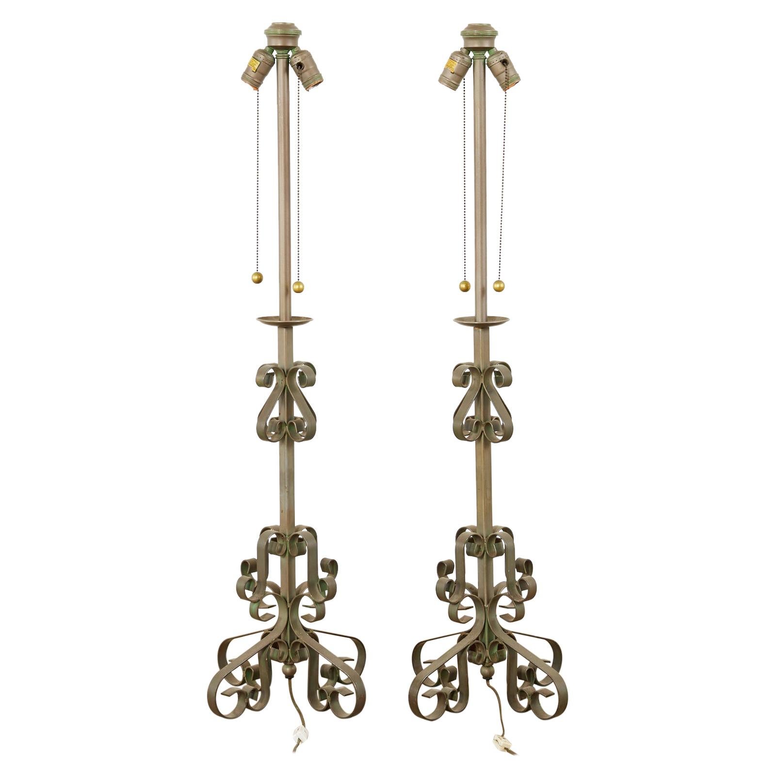 Pair of Spanish Style Wrough Iron Lamps by Marbro For Sale