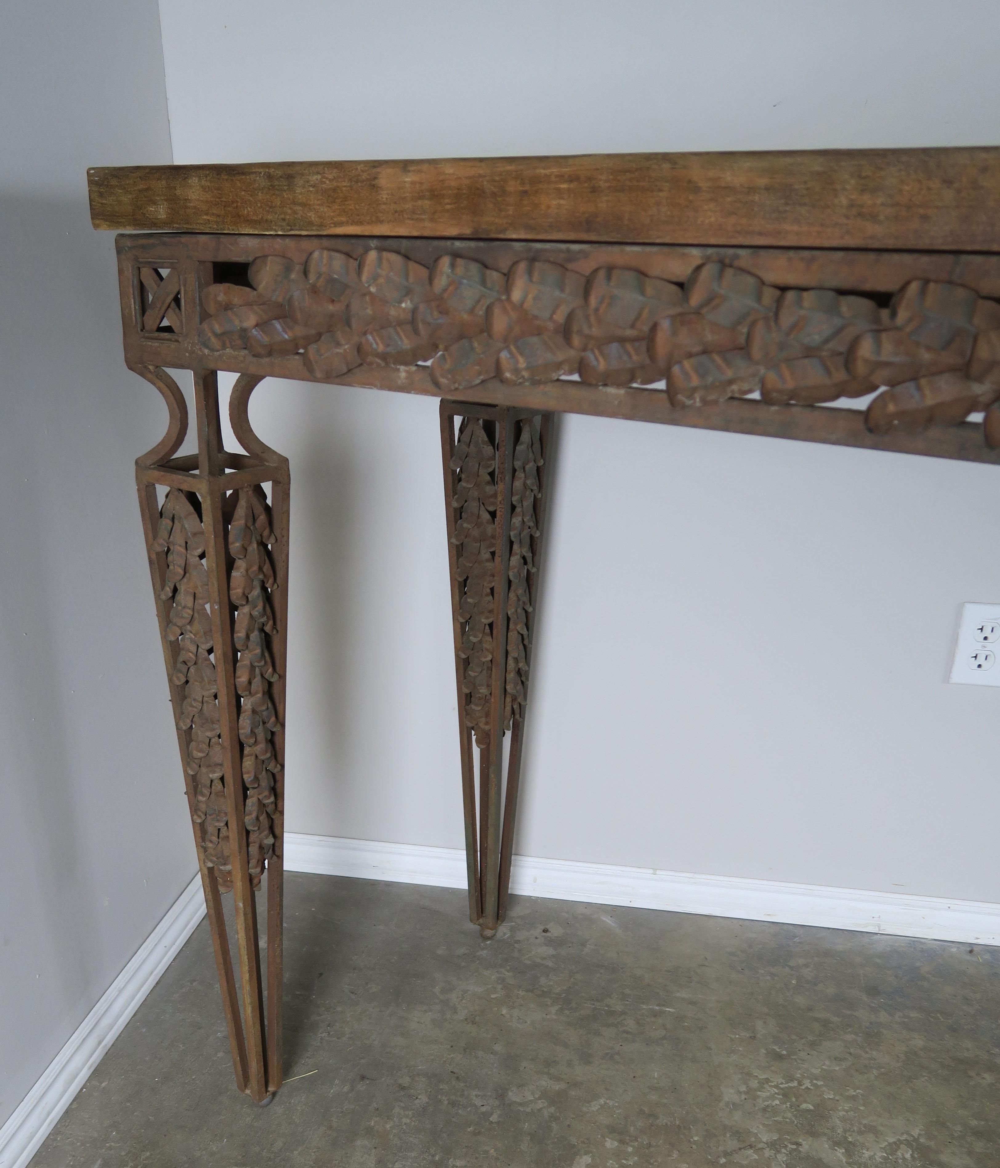 Pair of Spanish Style Wrought Iron Consoles with Wood Tops 5