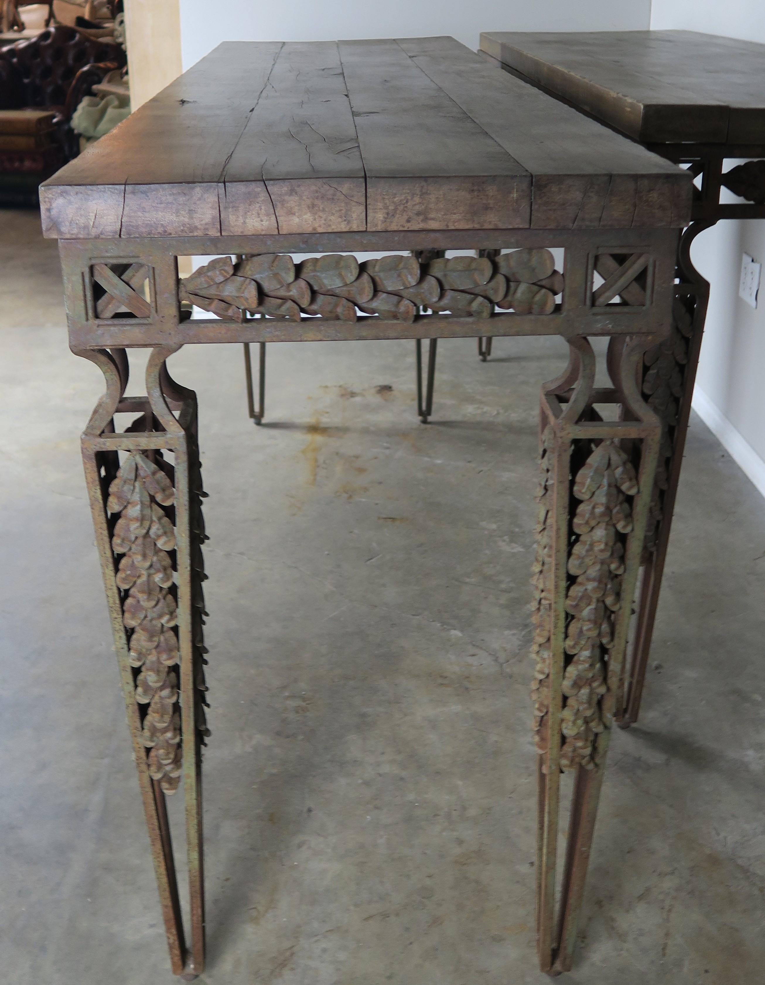 Pair of Spanish Style Wrought Iron Consoles with Wood Tops 6