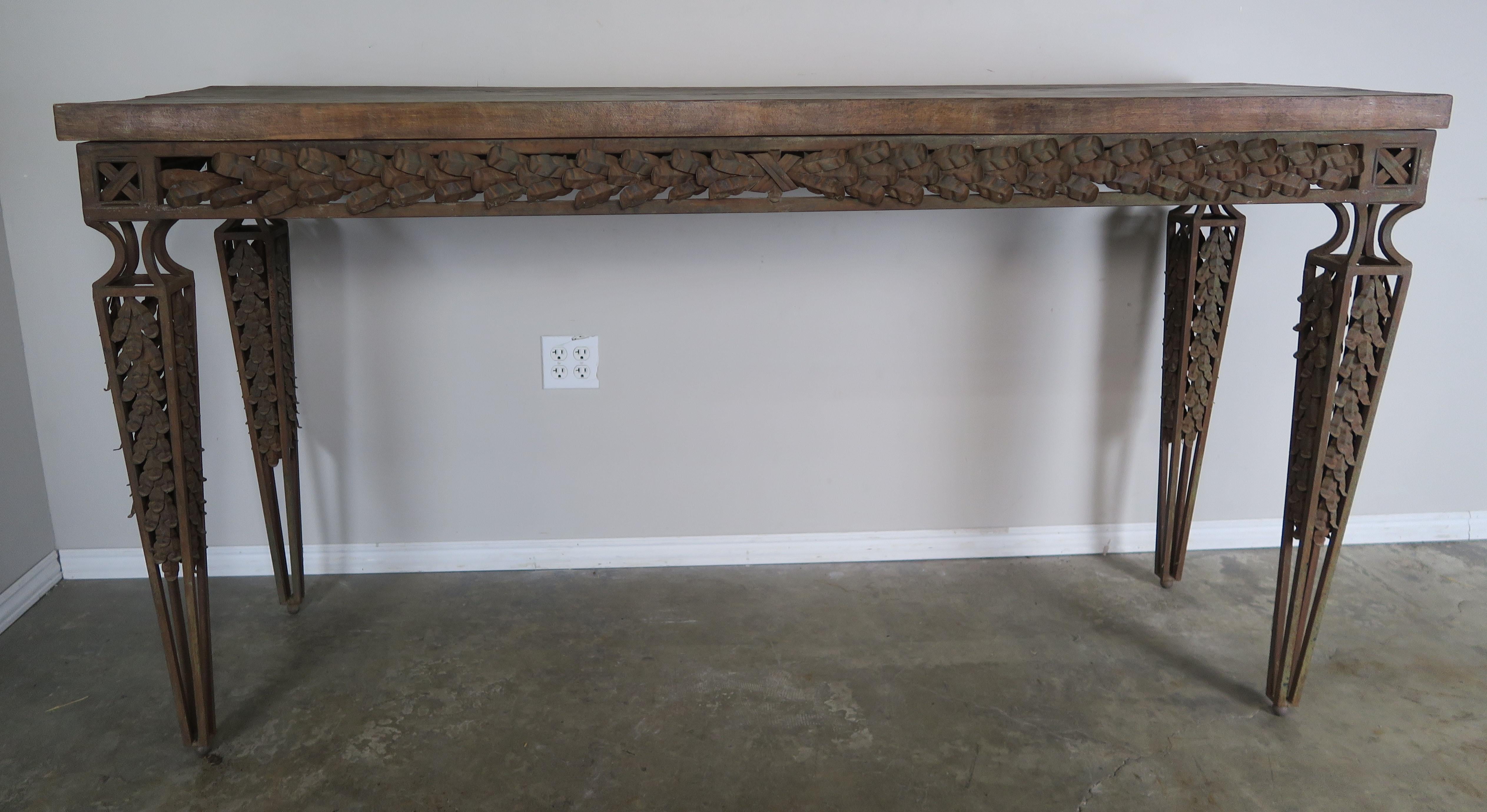 Pair of Spanish Style Wrought Iron Consoles with Wood Tops 7