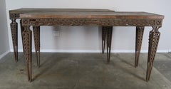 Pair of Spanish Style Wrought Iron Consoles with Wood Tops