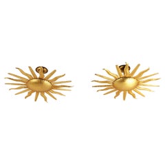 Pair of Spanish Sunburst Light Fixtures in Gilt Metal, 1950s