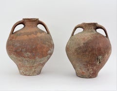 Pair of Spanish Water Jars or Vessels in Unglazed Terracotta