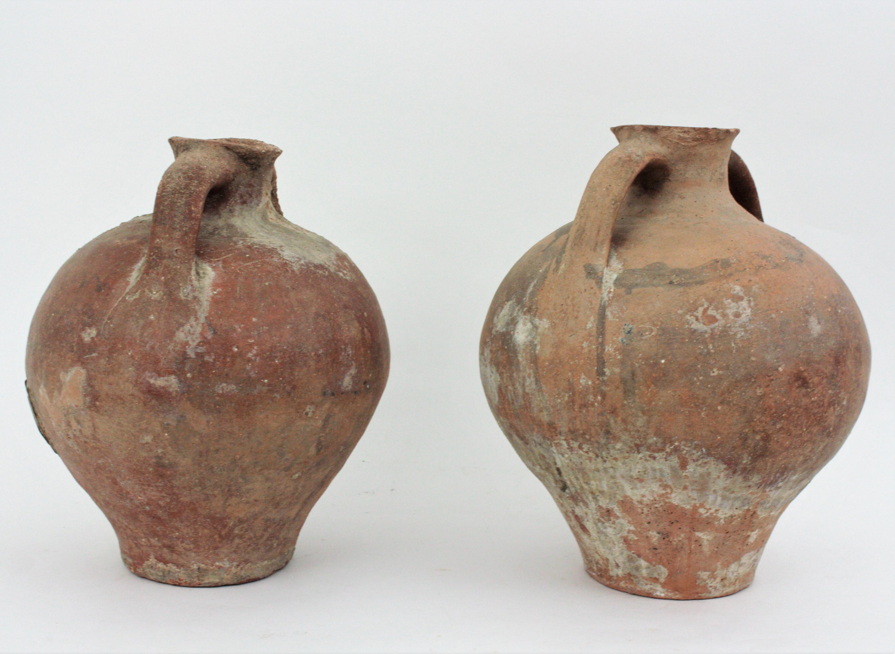 Country Pair of Spanish Terracotta Water Jars or Vessels For Sale