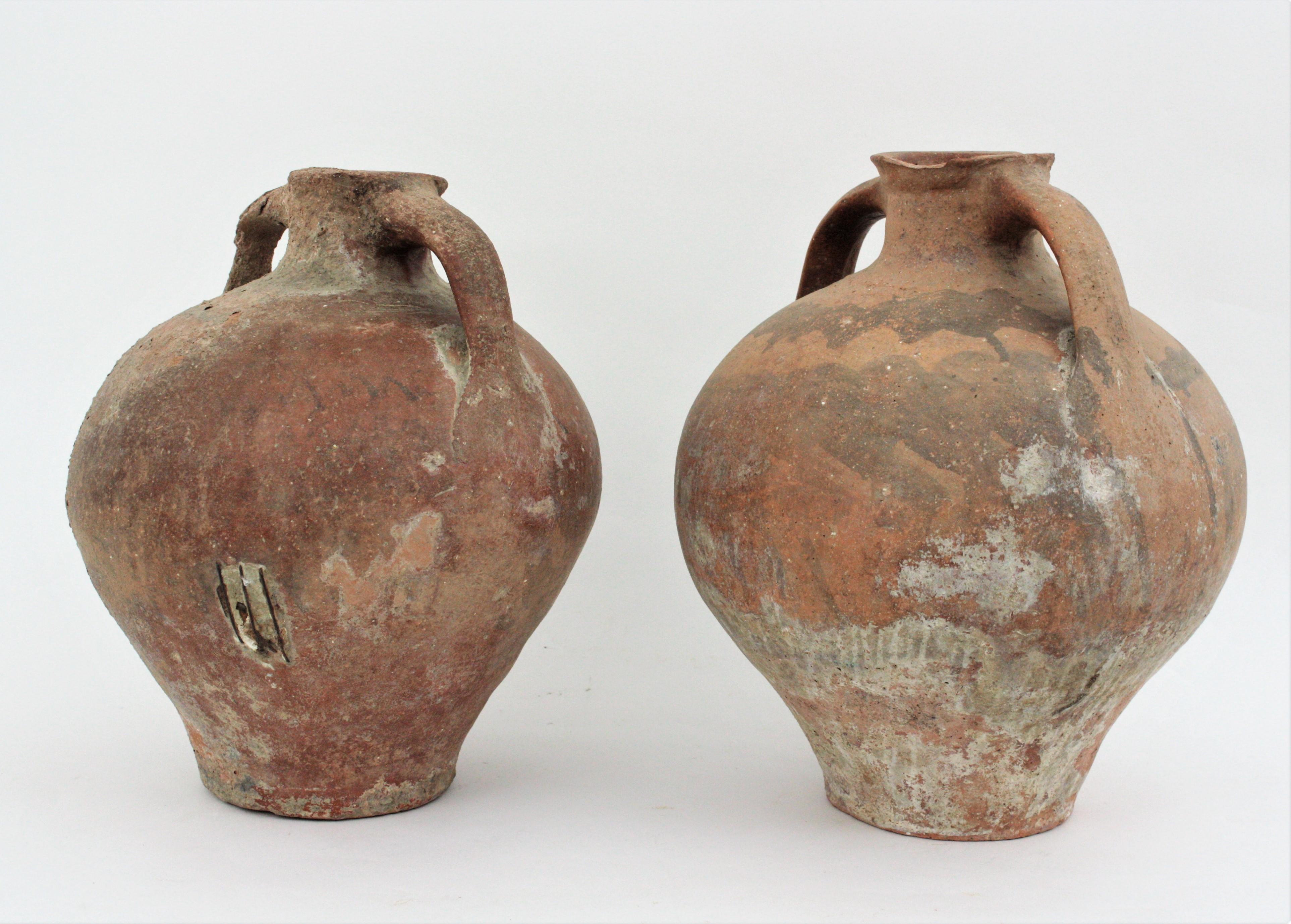 Hand-Crafted Pair of Spanish Terracotta Water Jars or Vessels For Sale