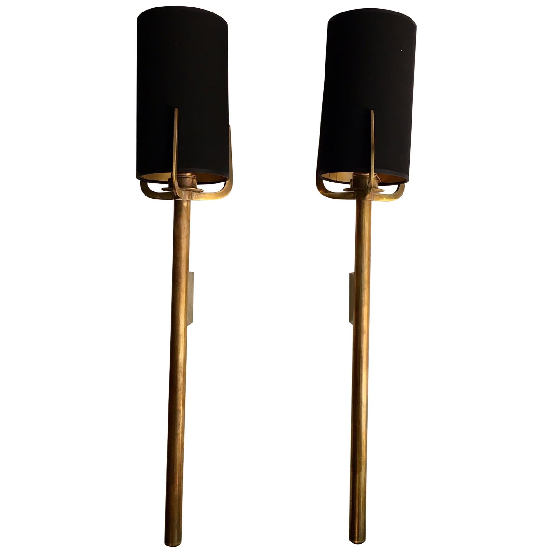 Mid Century Pair of Spanish Torchère Brass Wall Sconces