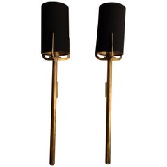 Mid Century Pair of Spanish Torchère Brass Wall Sconces