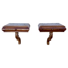 Pair of Spanish Wall-Mounted Wood Nightstands with Floral Inlay