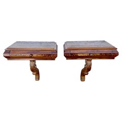 Pair of Spanish Wall-Mounted Wood Nightstands with Floral Inlay