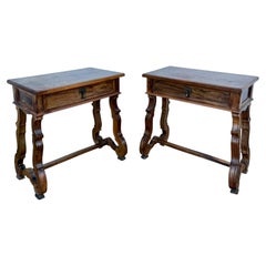 Pair of Spanish Walnut Bedside Tables with Curved Legs