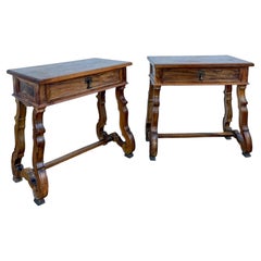 Pair of Spanish Walnut Bedside Tables with Curved Legs