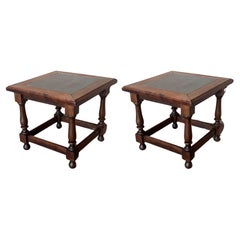 Antique Pair of Spanish Walnut Side or Coffee Tables with leather top