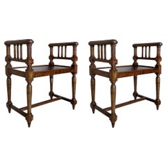 Pair of Spanish Walnut Stools with Turned Bars