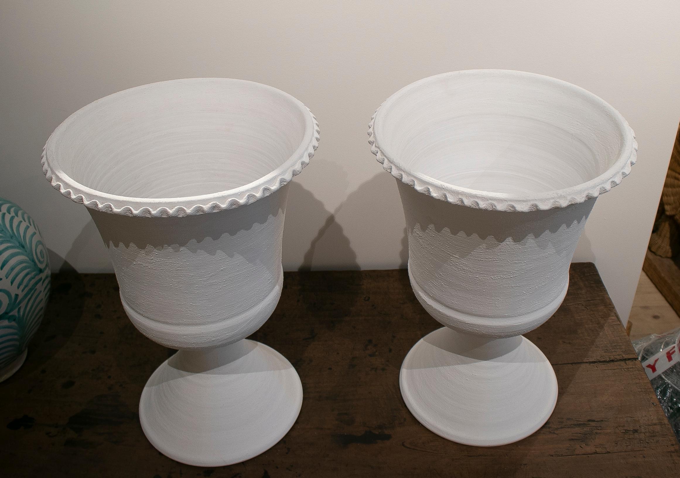 Pair of Spanish White Terracotta Earthenware Vases 6