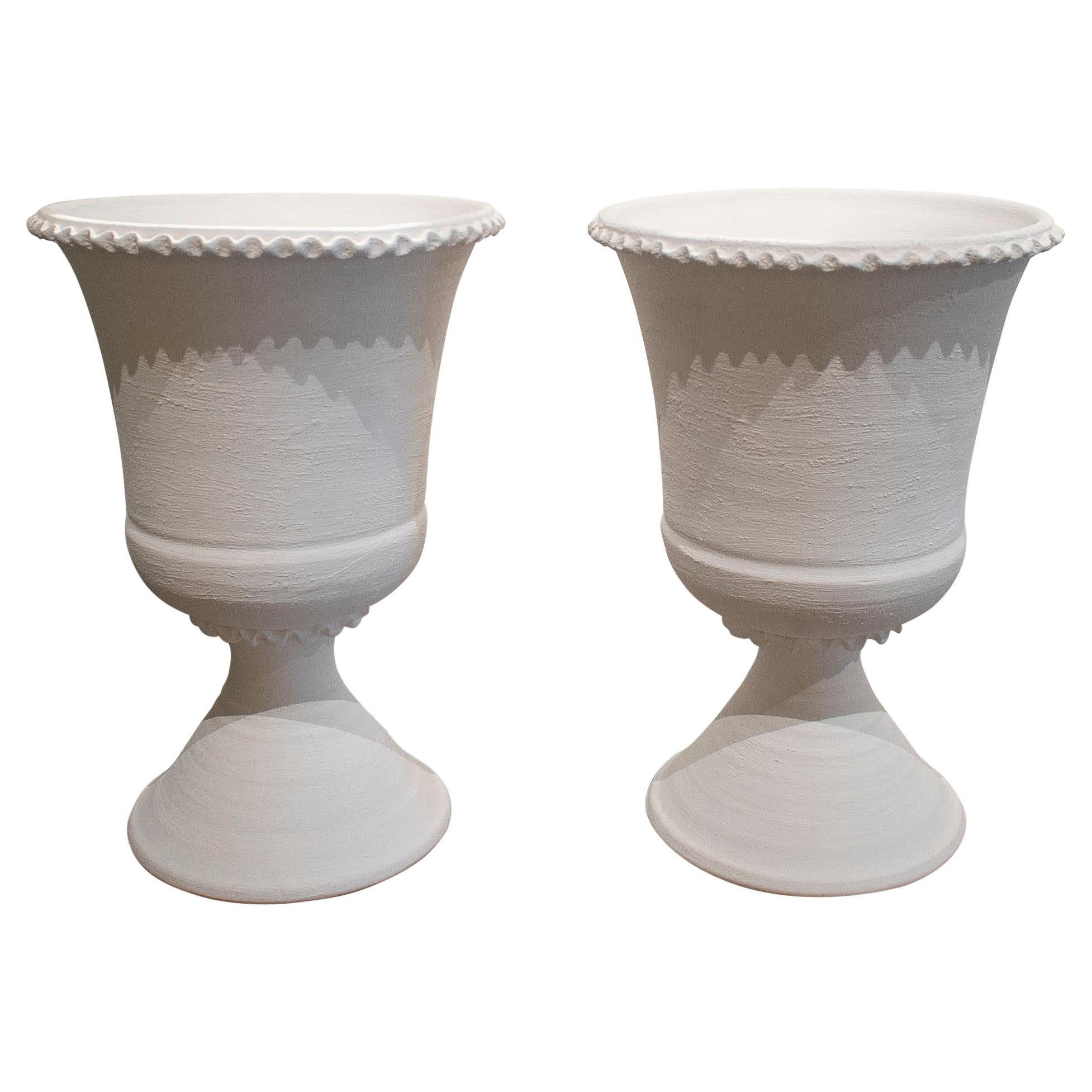 Pair of Spanish White Terracotta Earthenware Vases