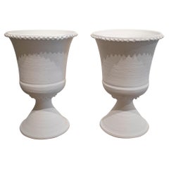 Pair of Spanish White Terracotta Earthenware Vases