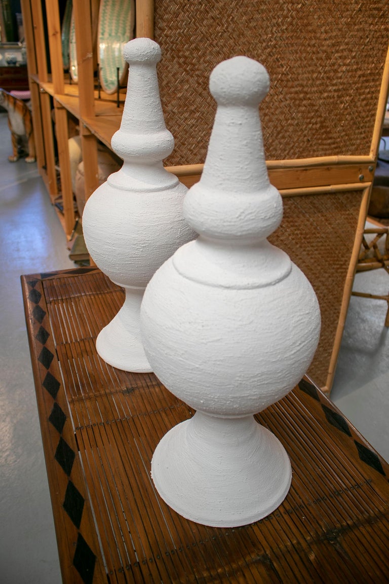 Pair of Spanish White Washed Terracotta Finials For Sale at 1stDibs