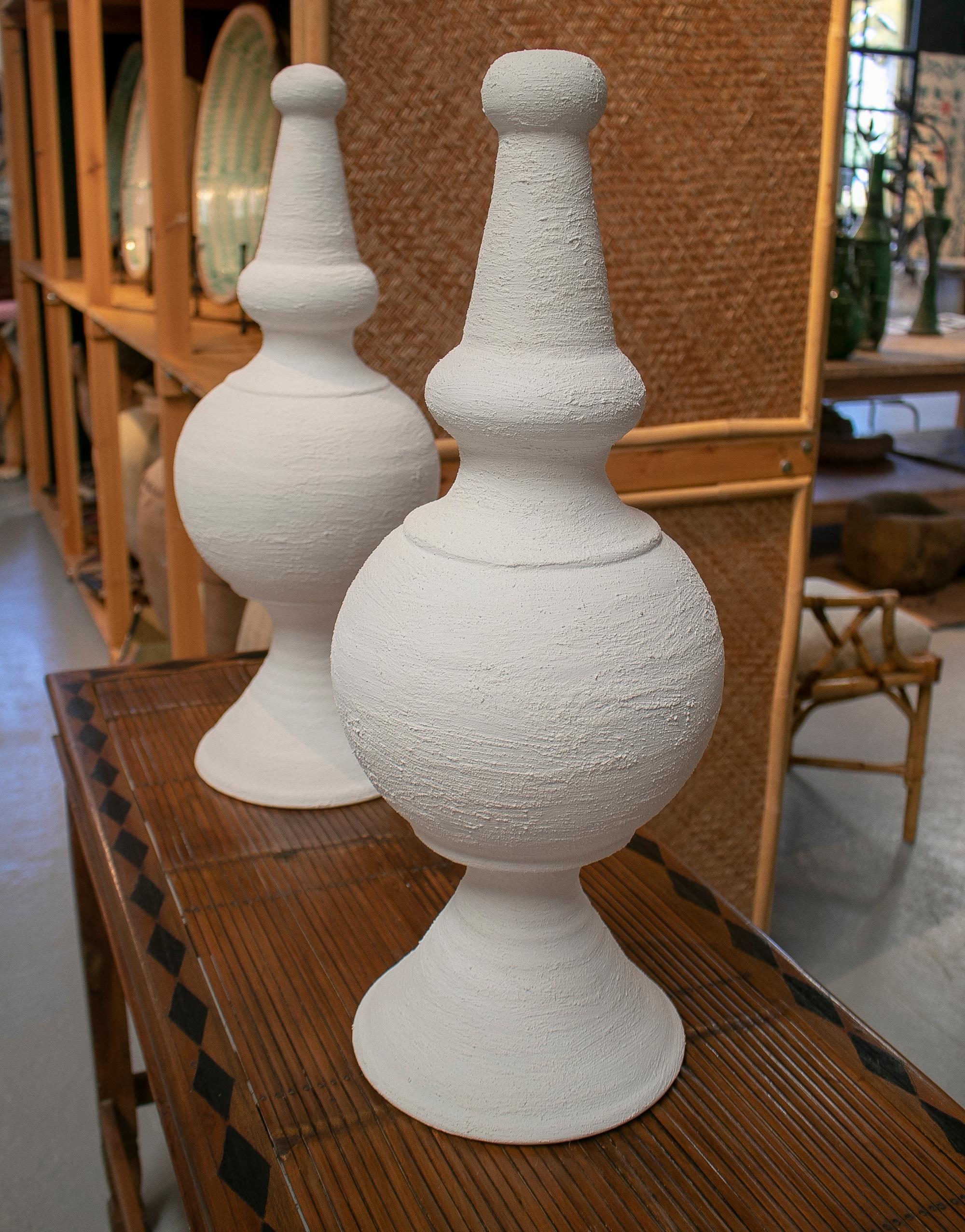 Pair of Spanish White Washed Terracotta Finials For Sale at 1stDibs