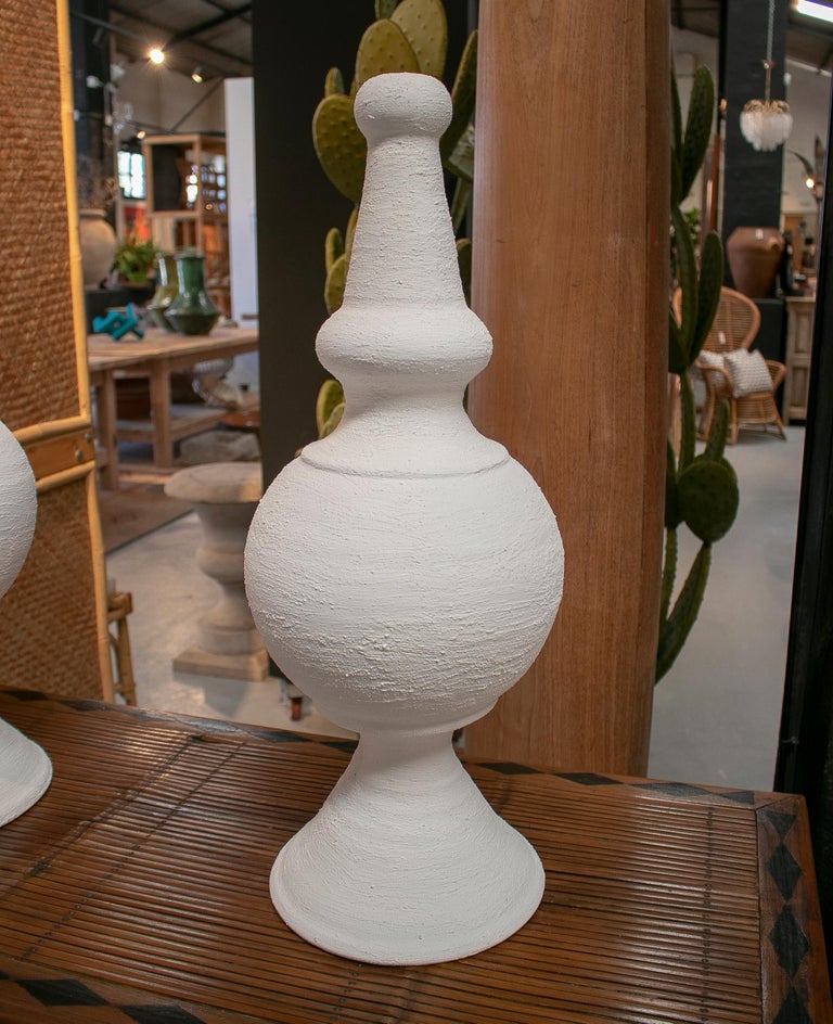 Pair of Spanish White Washed Terracotta Finials For Sale at 1stDibs