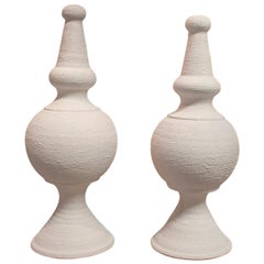 Pair of Spanish White Washed Terracotta Finials