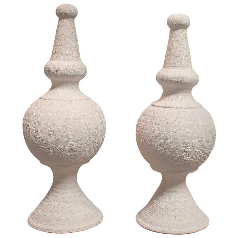 Pair of Spanish White Washed Terracotta Finials For Sale at 1stDibs