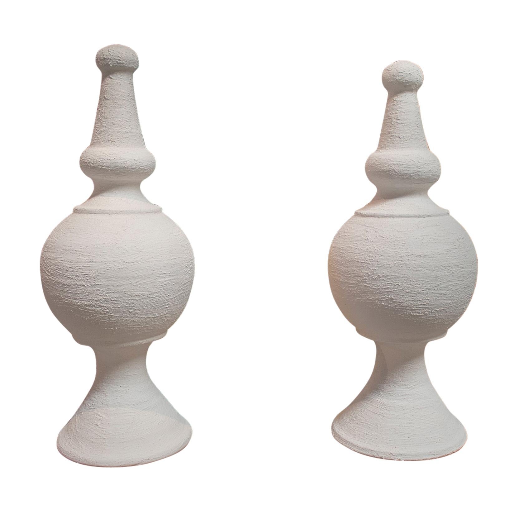 Pair of Spanish White Washed Terracotta Finials