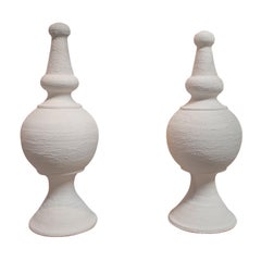 Pair of Spanish White Washed Terracotta Finials