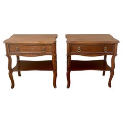 Pair of Spanish Wood Bedside Tables with Drawers and Lower Shelves, 1940s