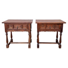 Pair of Spanish Wood Bedside Tables with Paneled Drawers, Mid-20th Century