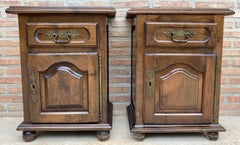 Pair of Spanish Wooden Bedside Cabinets with Drawer and Door, Mid 20th Century
