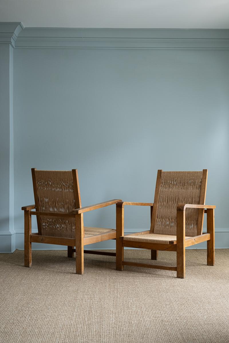 Modern Pair of Spanish Wooden Chairs For Sale