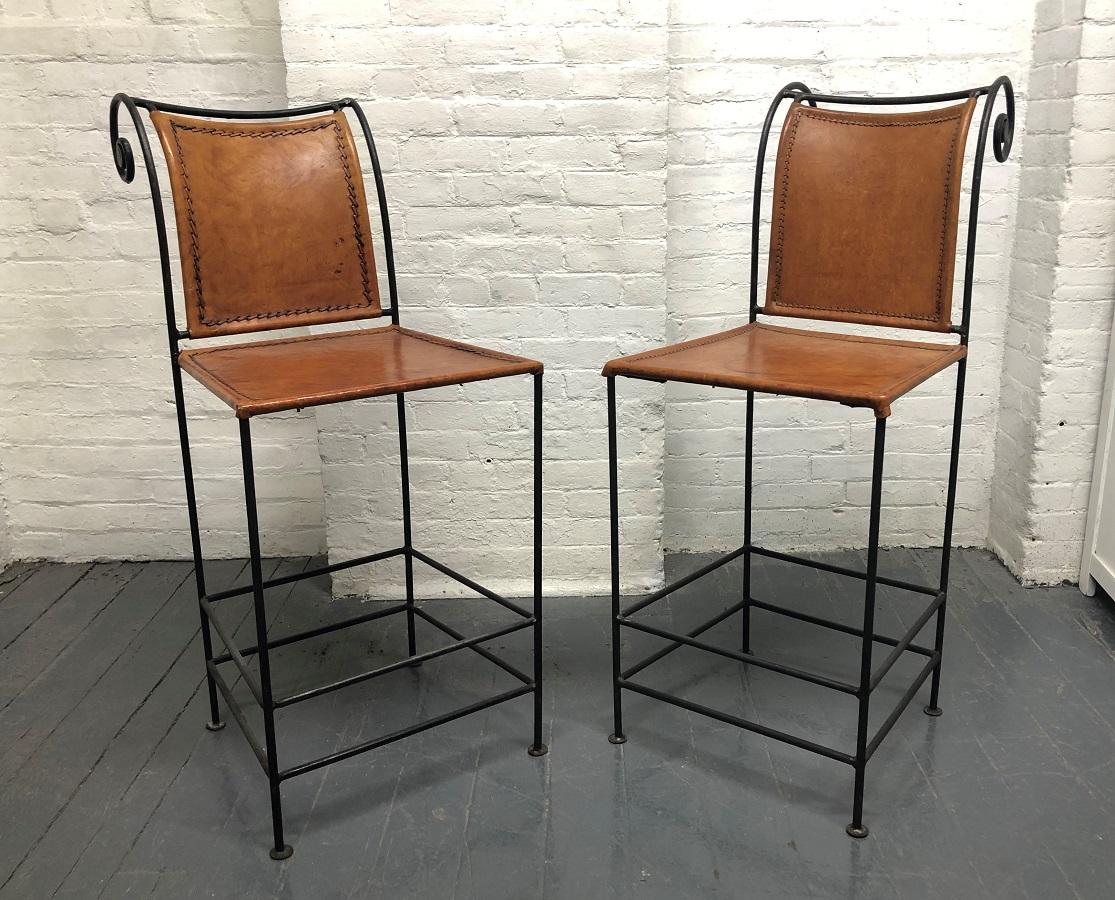 wrought iron and leather bar stools