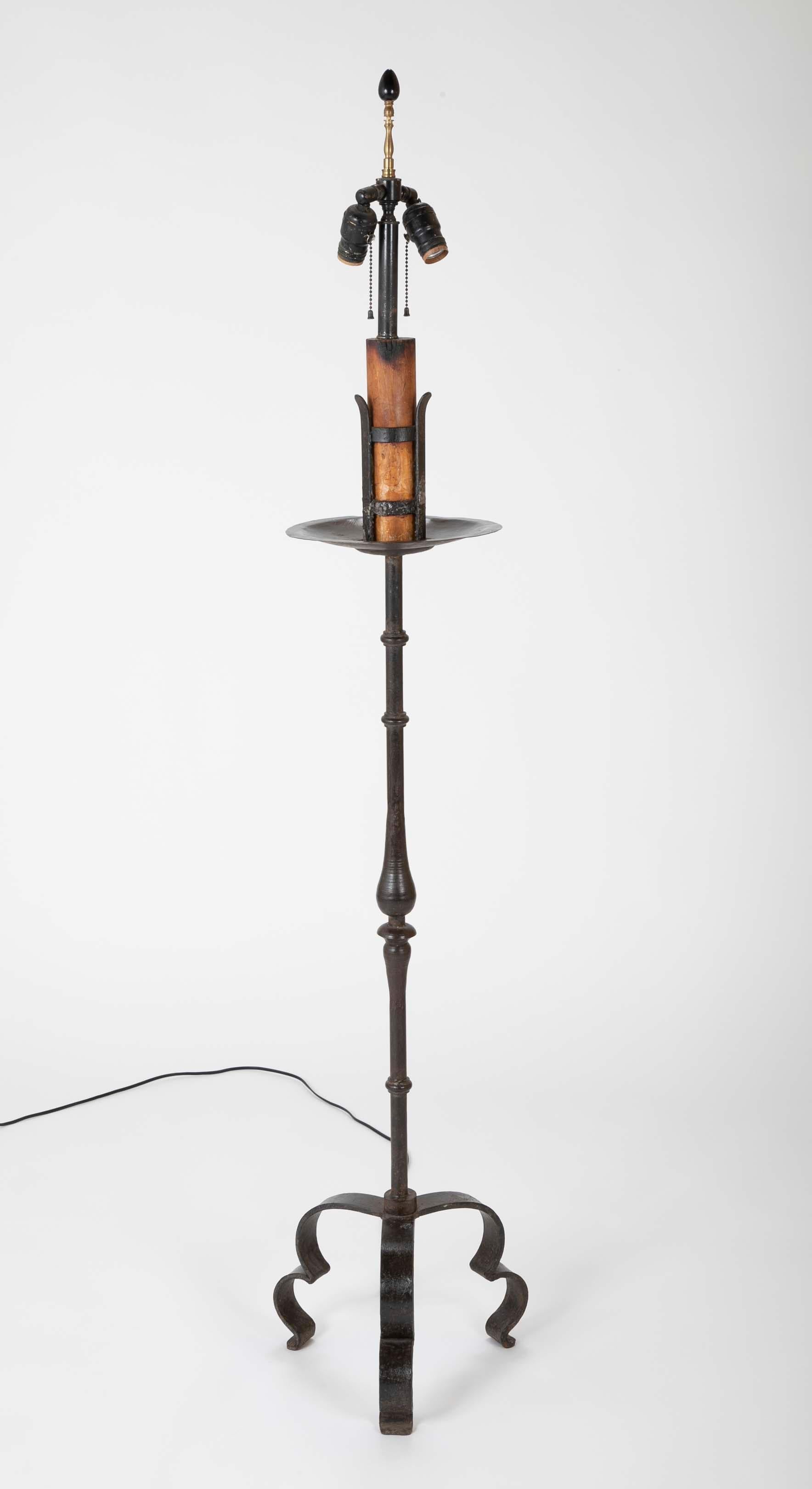19th Century Pair of Spanish Wrought Iron Floor Lamps