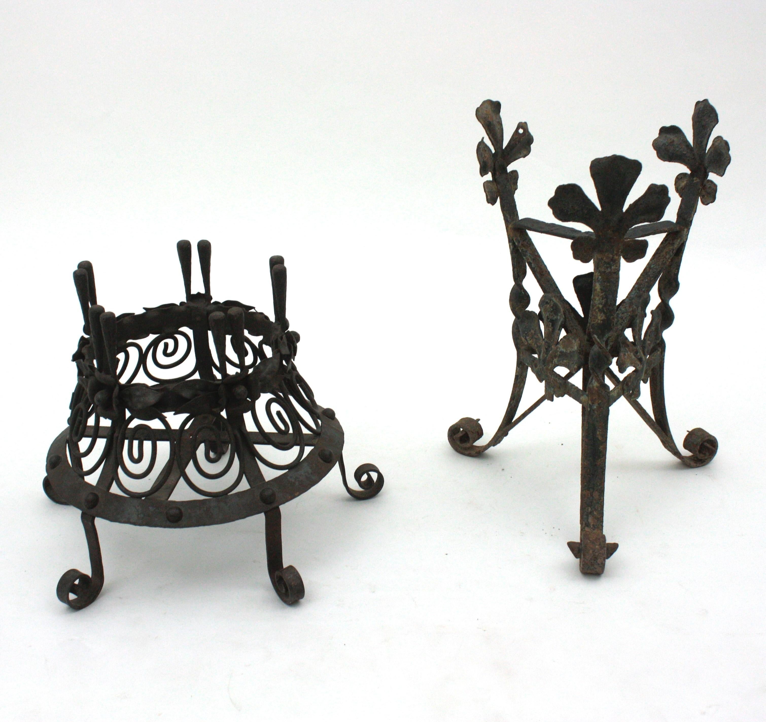 Pair of Spanish Wrought Iron Planters, 1940s For Sale 2
