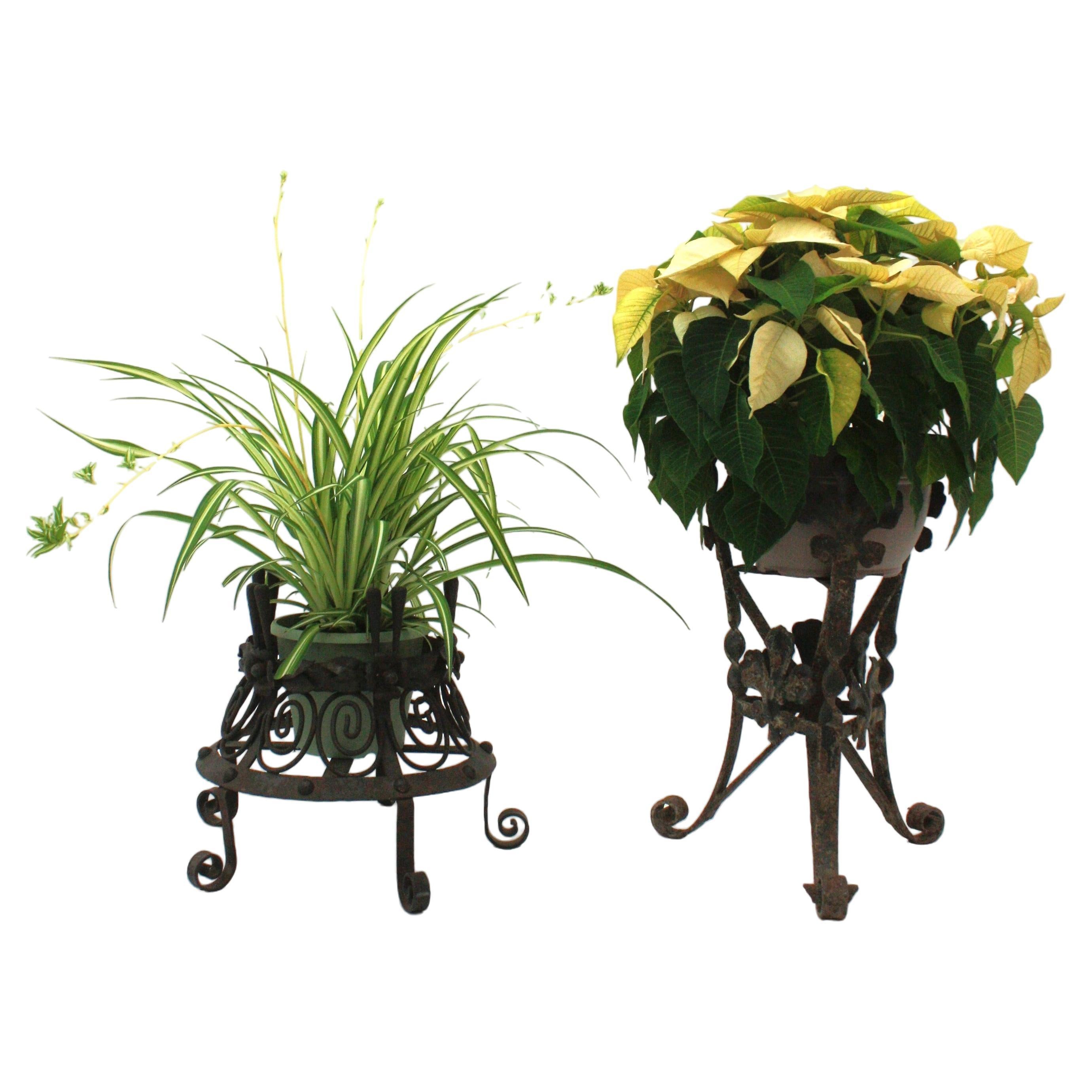 Pair of Spanish Wrought Iron Planters, 1940s For Sale