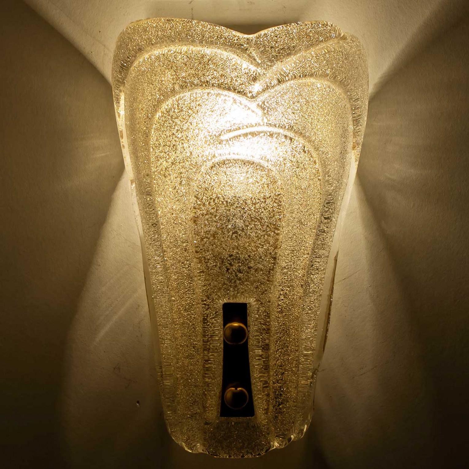 Paire d'appliques en verre scintillant et laiton par Hillebrand, 1970 en vente 3