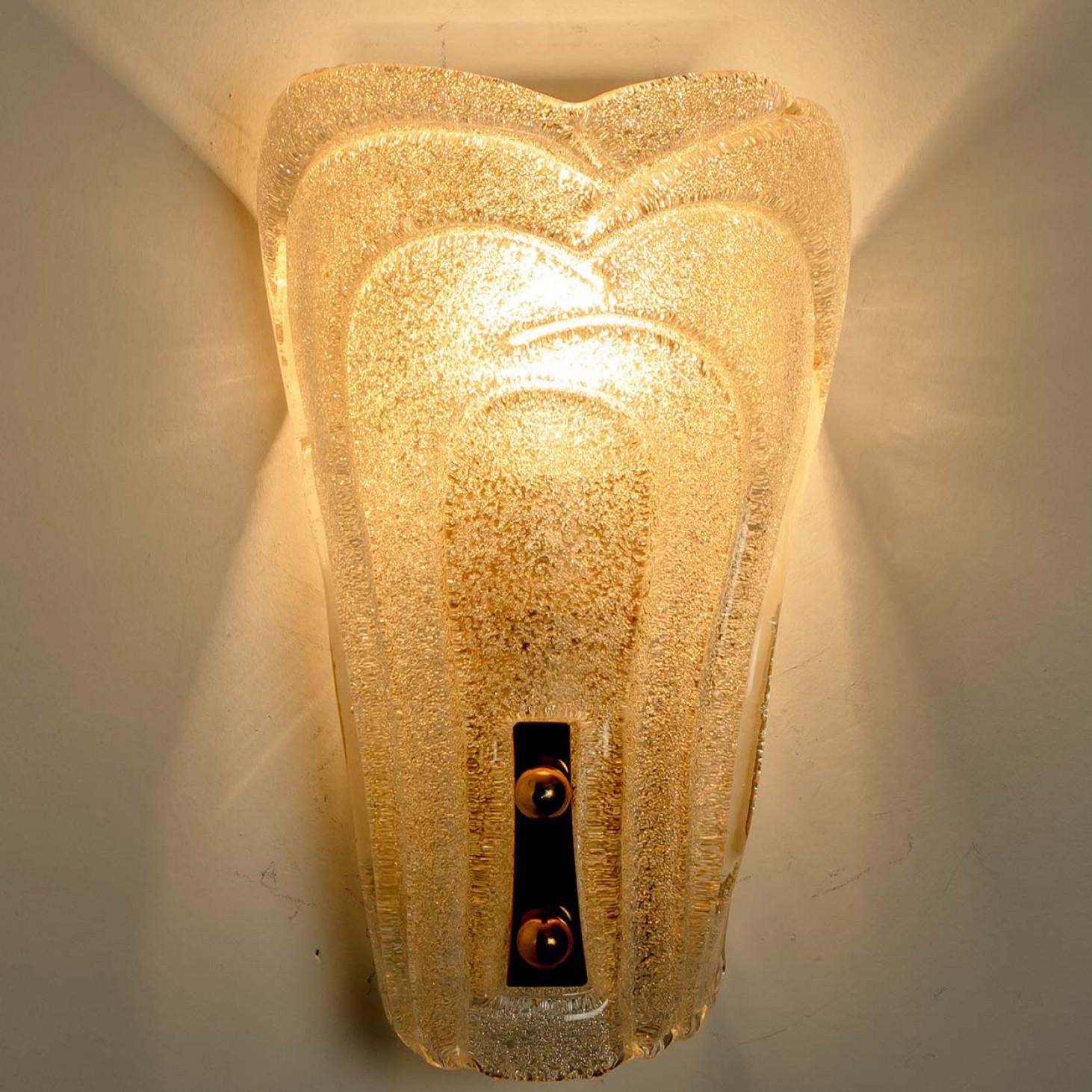Paire d'appliques en verre scintillant et laiton par Hillebrand, 1970 en vente 4